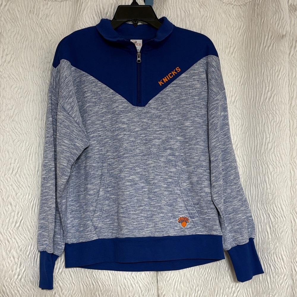 NWT G-III 4 Her- NY Knicks Blue and Gray Knicks 3/4 Pullover- Size M